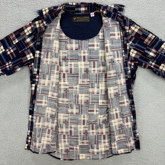 Uniqlo Shirt Men Extra Small XS Navy Blue Plaid Flannel Patchwork Button Up Polo - Picture 5 of 10